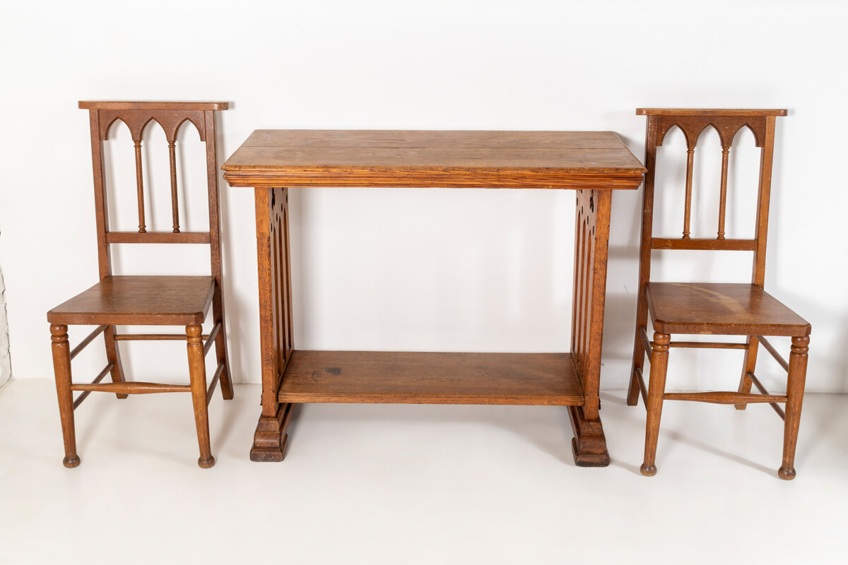 19th Century Gothic Revival Pitch Pine 'Lady Chapel' Church Alter Console Side Table - Image 8