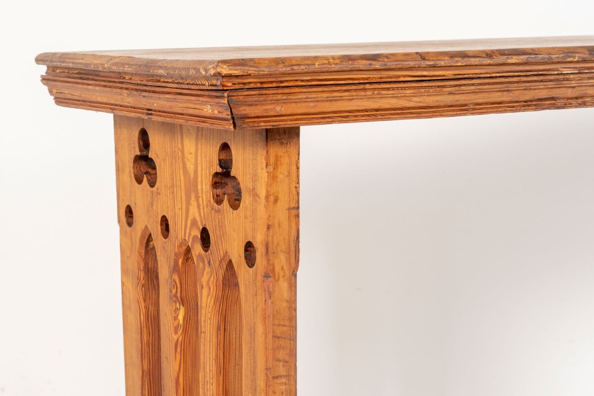 19th Century Gothic Revival Pitch Pine 'Lady Chapel' Church Alter Console Side Table - Image 7