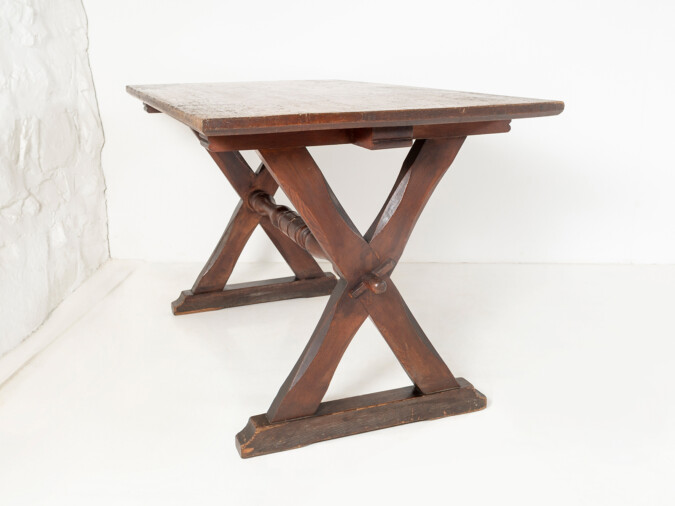 A wonderful ecclesiastical X-frame church dining refectory table desk | English Circa 1850