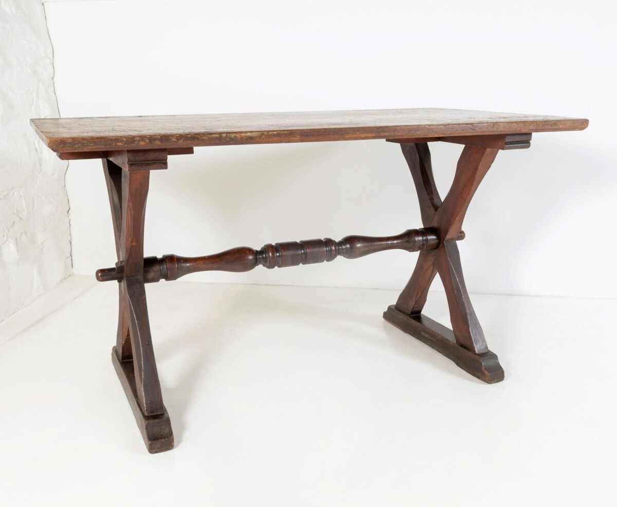 A wonderful ecclesiastical X-frame church dining refectory table desk | English Circa 1850 - Image 2