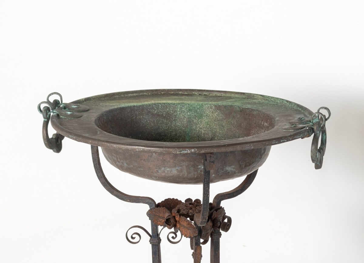 Antique Wrought Iron and Copper Jardinière Torchère Plant Stand - Image 12