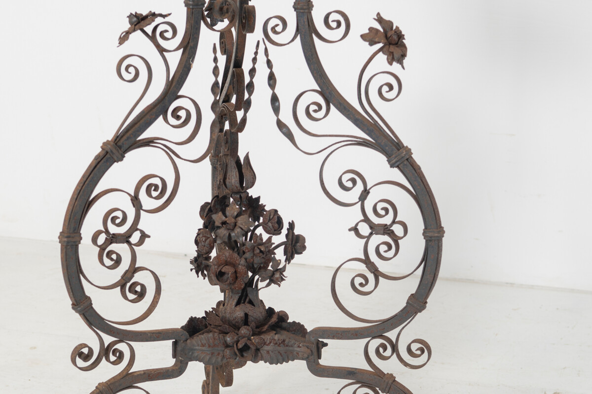 Antique Wrought Iron and Copper Jardinière Torchère Plant Stand - Image 11