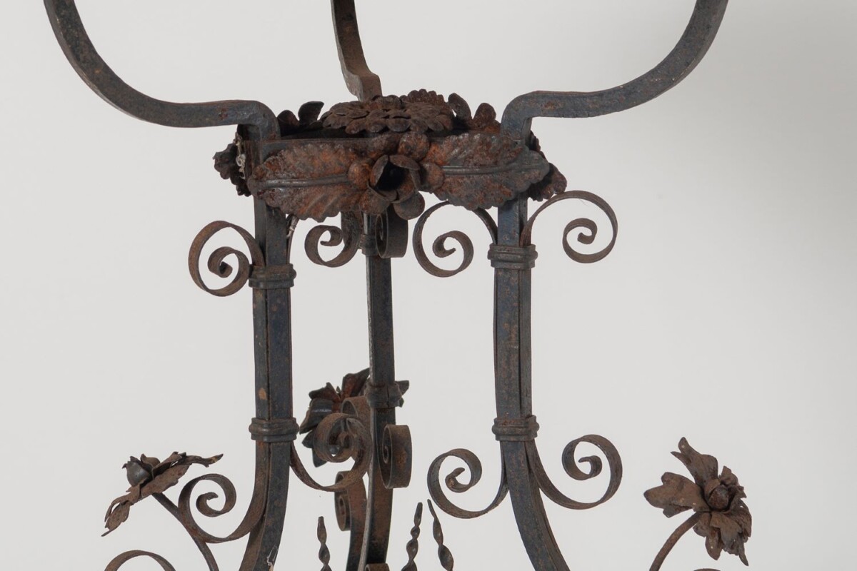 Antique Wrought Iron and Copper Jardinière Torchère Plant Stand - Image 10