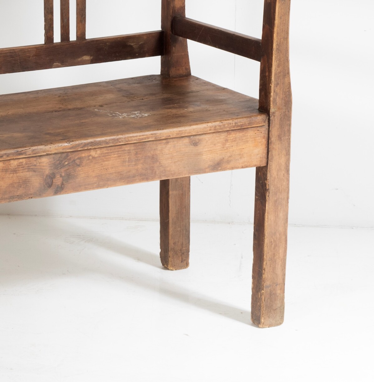 An Excellent Early European High Back 6ft Farmhouse Hall Bench in solid Pine - 3 Seater - Image 10