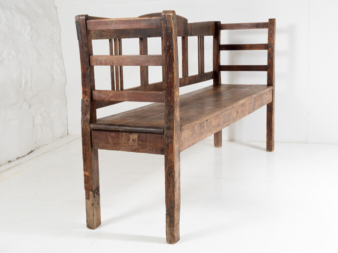 An Excellent Early European High Back 6ft Farmhouse Hall Bench in solid Pine - 3 Seater