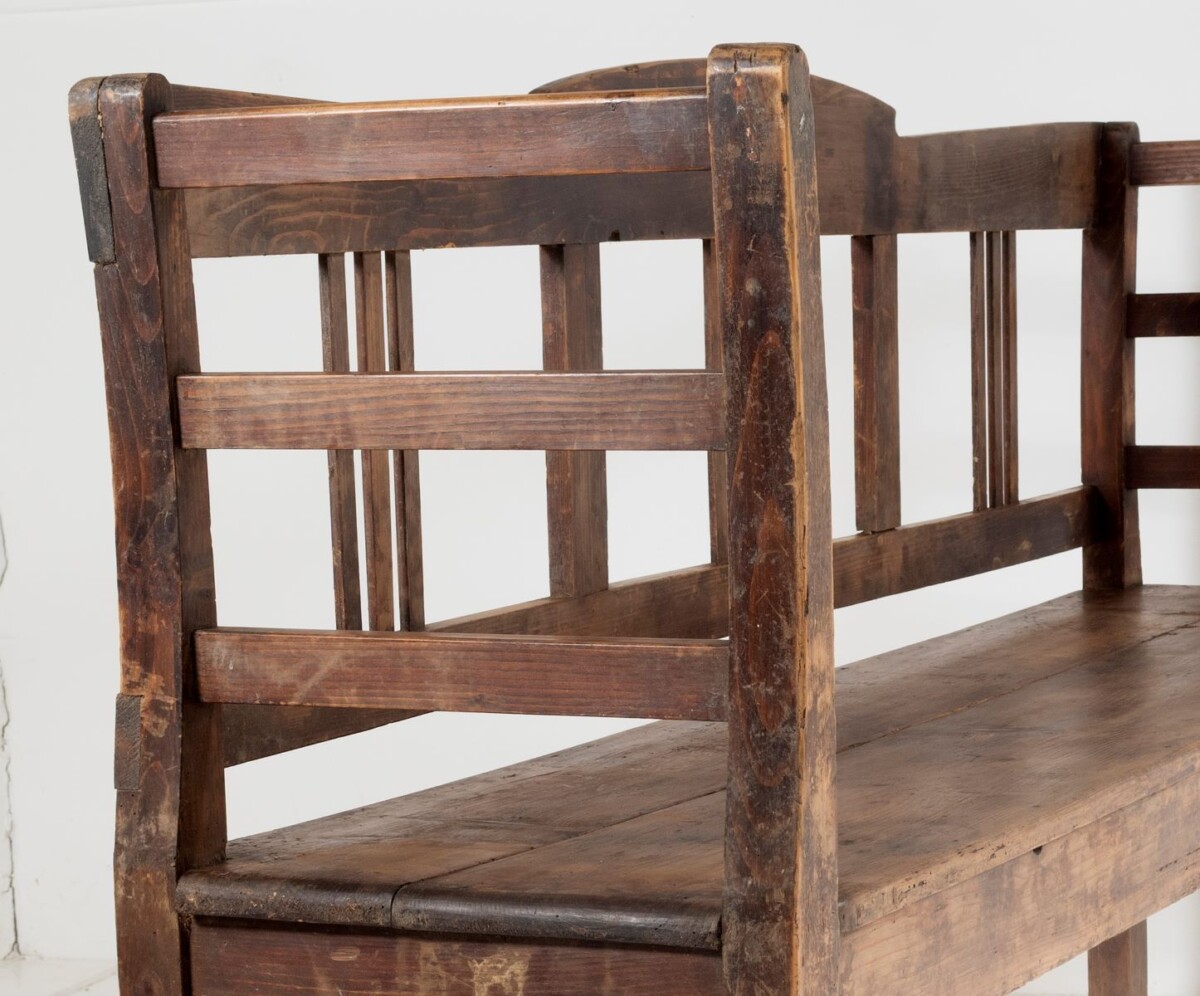 An Excellent Early European High Back 6ft Farmhouse Hall Bench in solid Pine - 3 Seater - Image 6