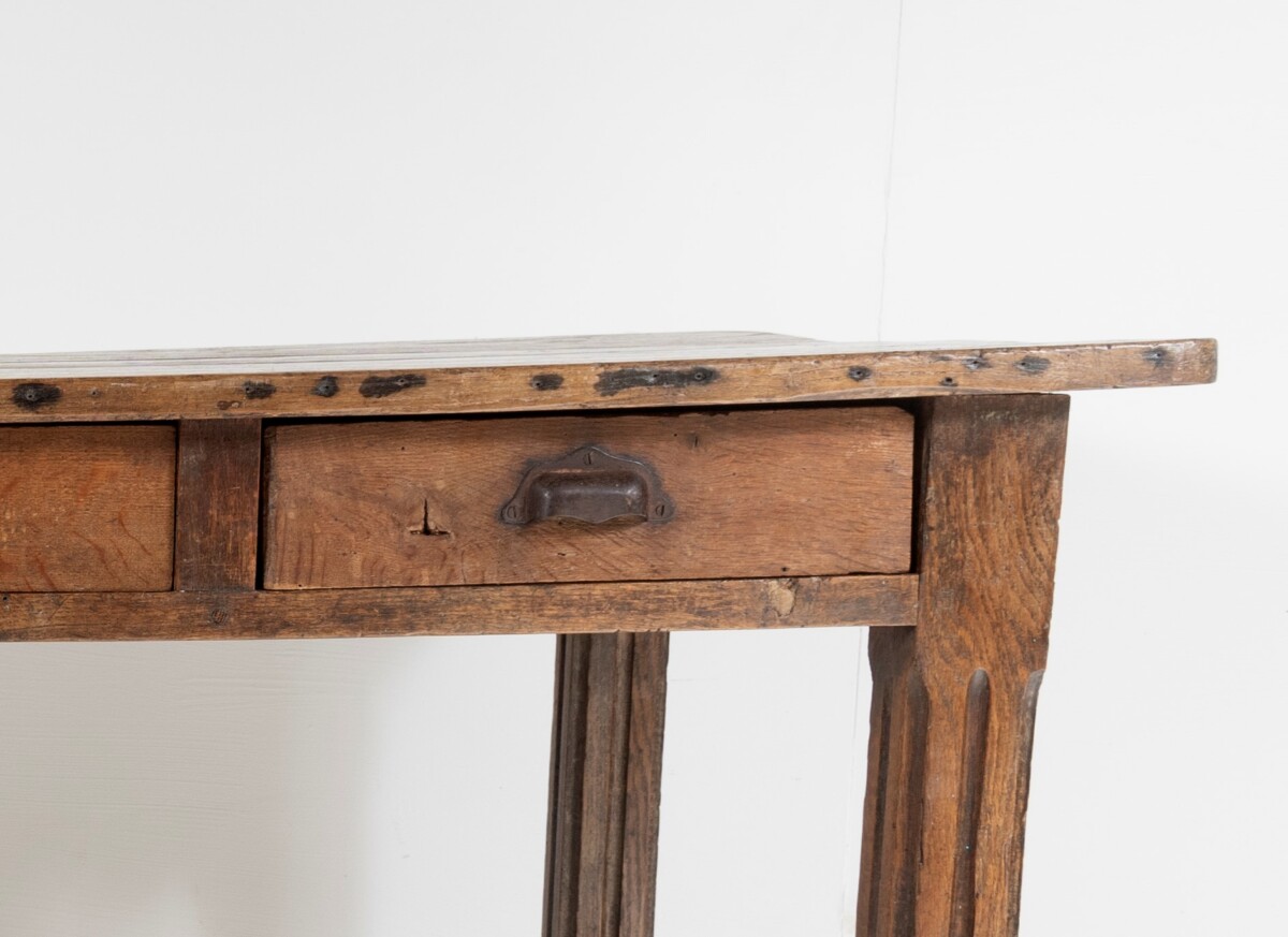 Antique French Oak Farmhouse Kitchen Prep Dining Table with 8 Drawers | 8 Person - Image 11