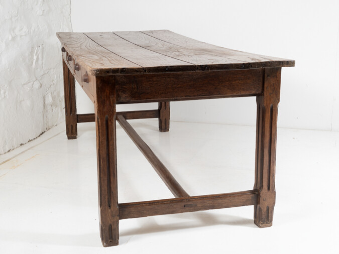 Antique French Oak Farmhouse Kitchen Prep Dining Table with 8 Drawers | 8 Person