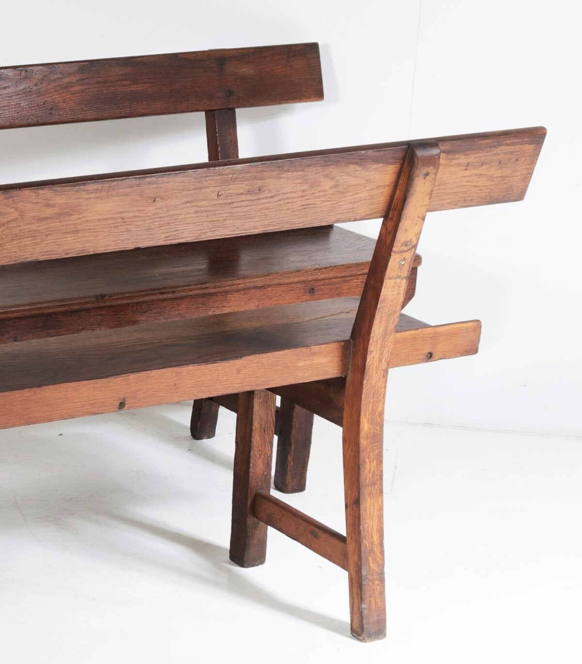 A Pair of Long Antique English Oak Refectory Benches with Back | Dining Room Seating Bench - Image 2