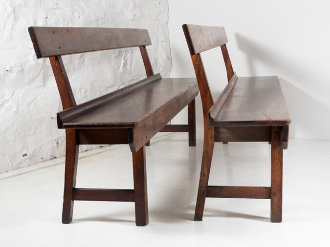 A Pair of Long Antique English Oak Refectory Benches with Back | Dining Room Seating Bench