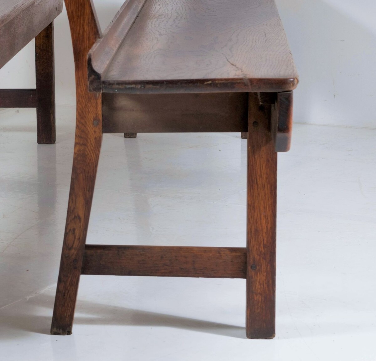 A Pair of Long Antique English Oak Refectory Benches with Back | Dining Room Seating Bench - Image 8
