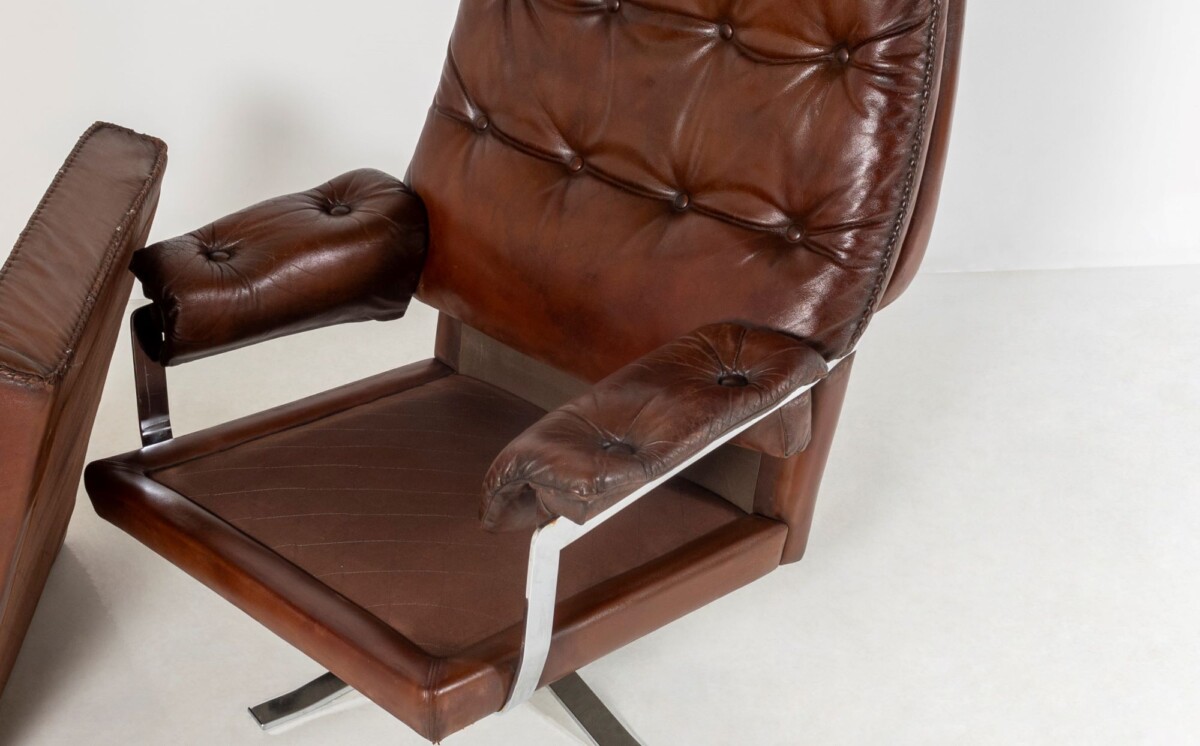 1960s Mid Century Brown Leather Chrome Swivel Chair by Sweedish Designer Arne Norell for Vatne Møbler Norway - Image 7