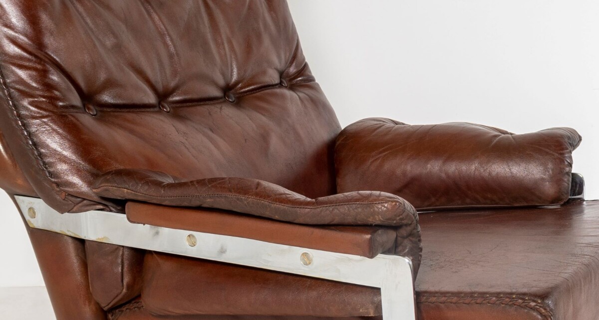 1960s Mid Century Brown Leather Chrome Swivel Chair by Sweedish Designer Arne Norell for Vatne Møbler Norway - Image 5