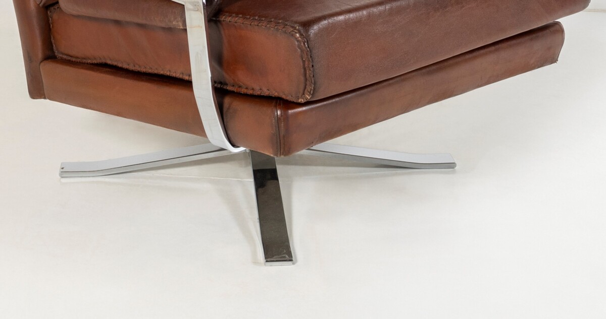 1960s Mid Century Brown Leather Chrome Swivel Chair by Sweedish Designer Arne Norell for Vatne Møbler Norway - Image 3