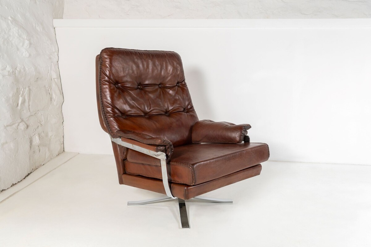 1960s Mid Century Brown Leather Chrome Swivel Chair by Sweedish Designer Arne Norell for Vatne Møbler Norway - Image 11