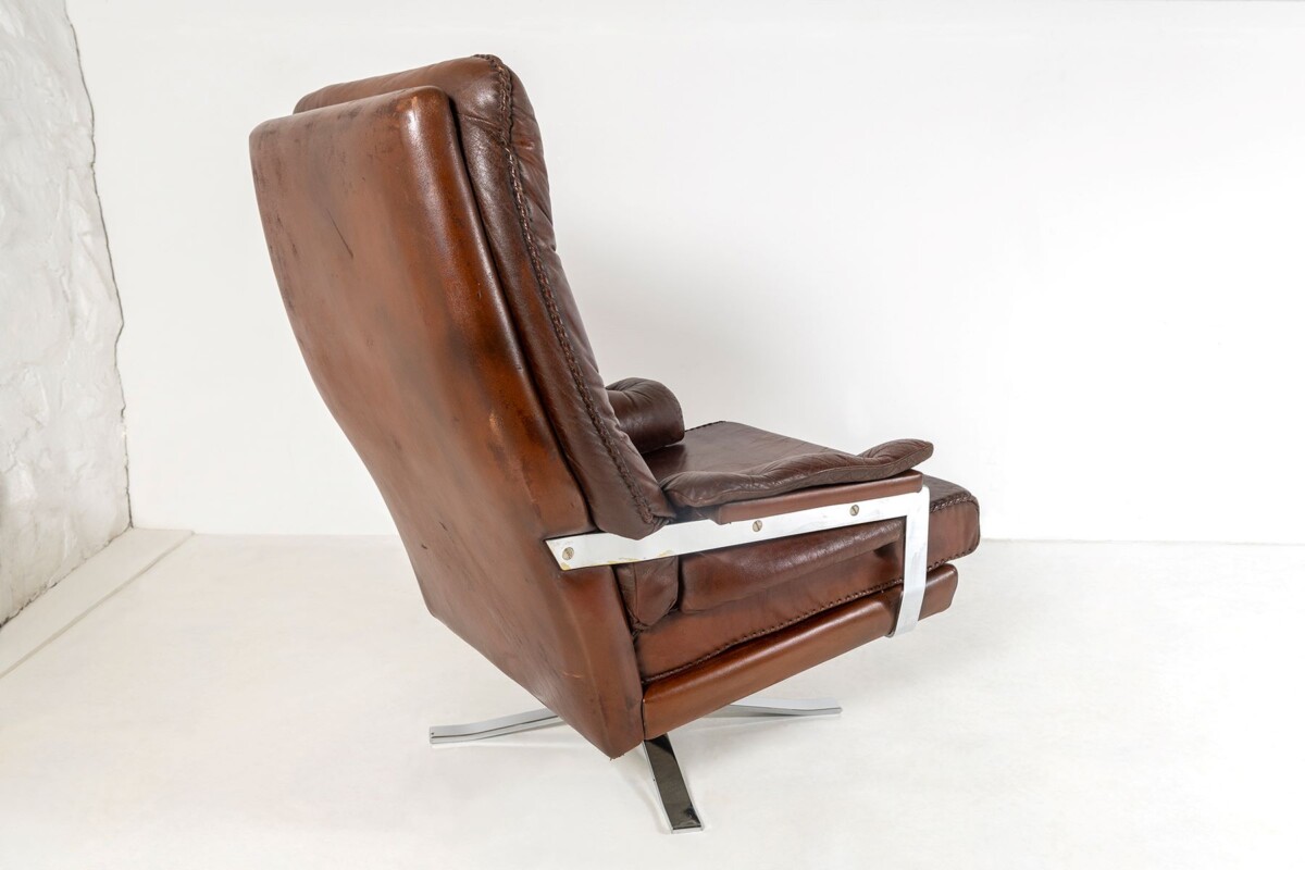 1960s Mid Century Brown Leather Chrome Swivel Chair by Sweedish Designer Arne Norell for Vatne Møbler Norway - Image 14
