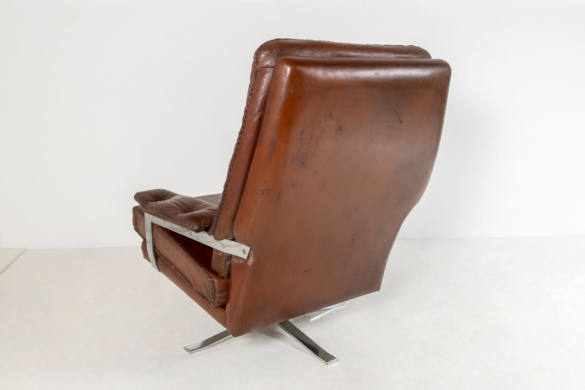 1960s Mid Century Brown Leather Chrome Swivel Chair by Sweedish Designer Arne Norell for Vatne Møbler Norway - Image 9