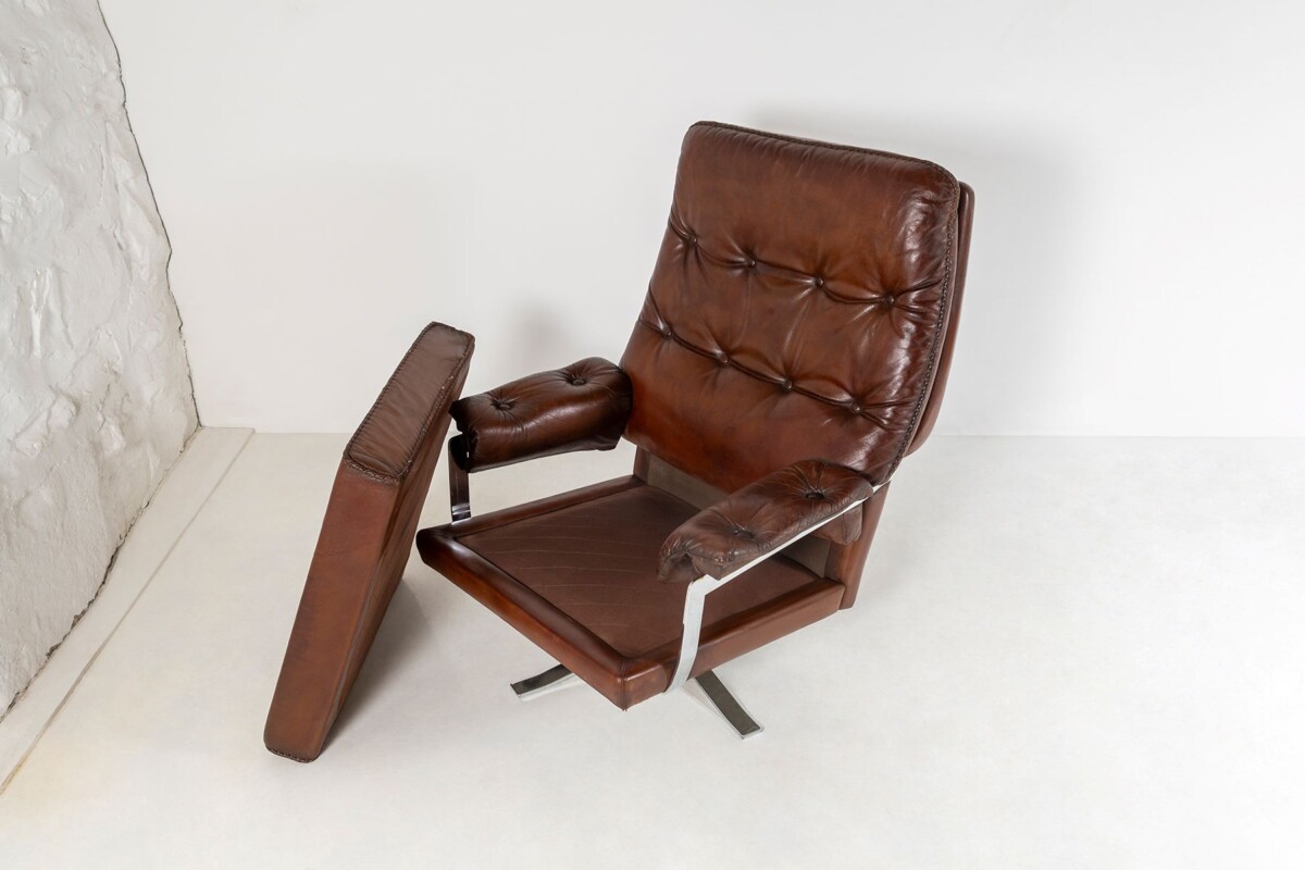 1960s Mid Century Brown Leather Chrome Swivel Chair by Sweedish Designer Arne Norell for Vatne Møbler Norway - Image 13