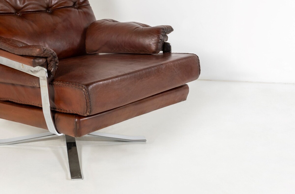 1960s Mid Century Brown Leather Chrome Swivel Chair by Sweedish Designer Arne Norell for Vatne Møbler Norway - Image 12