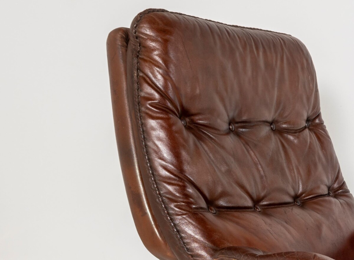 1960s Mid Century Brown Leather Chrome Swivel Chair by Sweedish Designer Arne Norell for Vatne Møbler Norway - Image 2