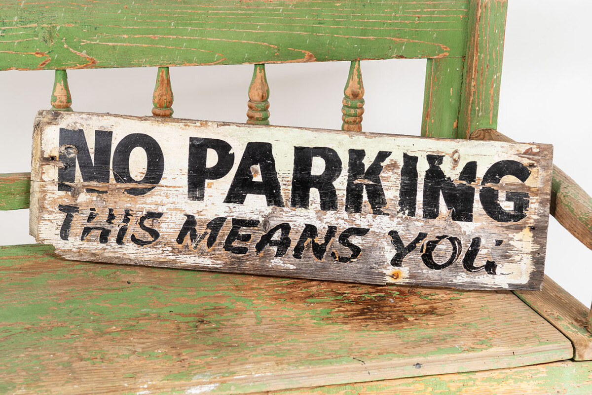 A Very Old Vintage Fun No Parking Hand Painted Wooden Sign Decorative Wall Art or Shelf Art