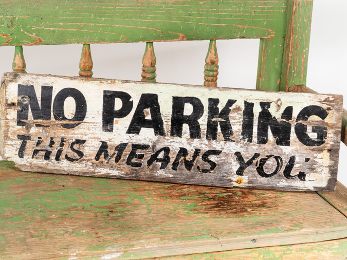 A Very Old Vintage Fun No Parking Hand Painted Wooden Sign Decorative Wall Art or Shelf Art