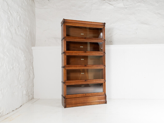 An Original Globe Wernicke & Co London Glazed 5 Tier Oak Barrister Library Bookcase