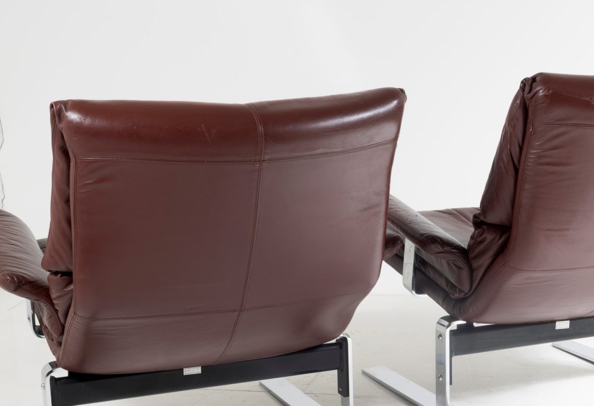 A Stylish Pair of Mid Century Modern Chrome Brown Leather Lounge Armchairs by Pieff - Image 13