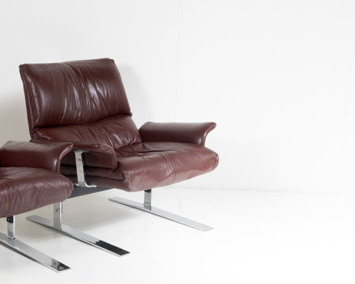 A Stylish Pair of Mid Century Modern Chrome Brown Leather Lounge Armchairs by Pieff - Image 17