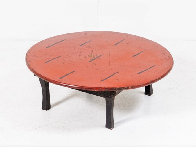 Traditional Japanese Chabudai Short Leg Folding Tea Table with Original Red Lacquered Japanned Top