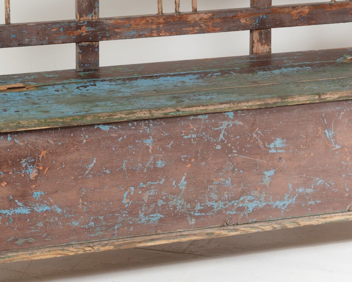 Primitive Rustic Vernacular Box Settle Farmhouse Bench with Seat Storage - Image 6