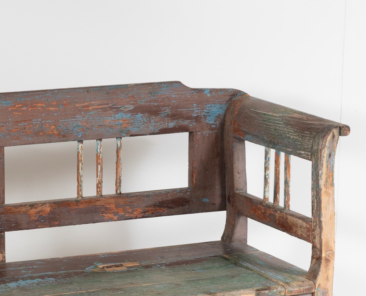 Primitive Rustic Vernacular Box Settle Farmhouse Bench with Seat Storage - Image 3