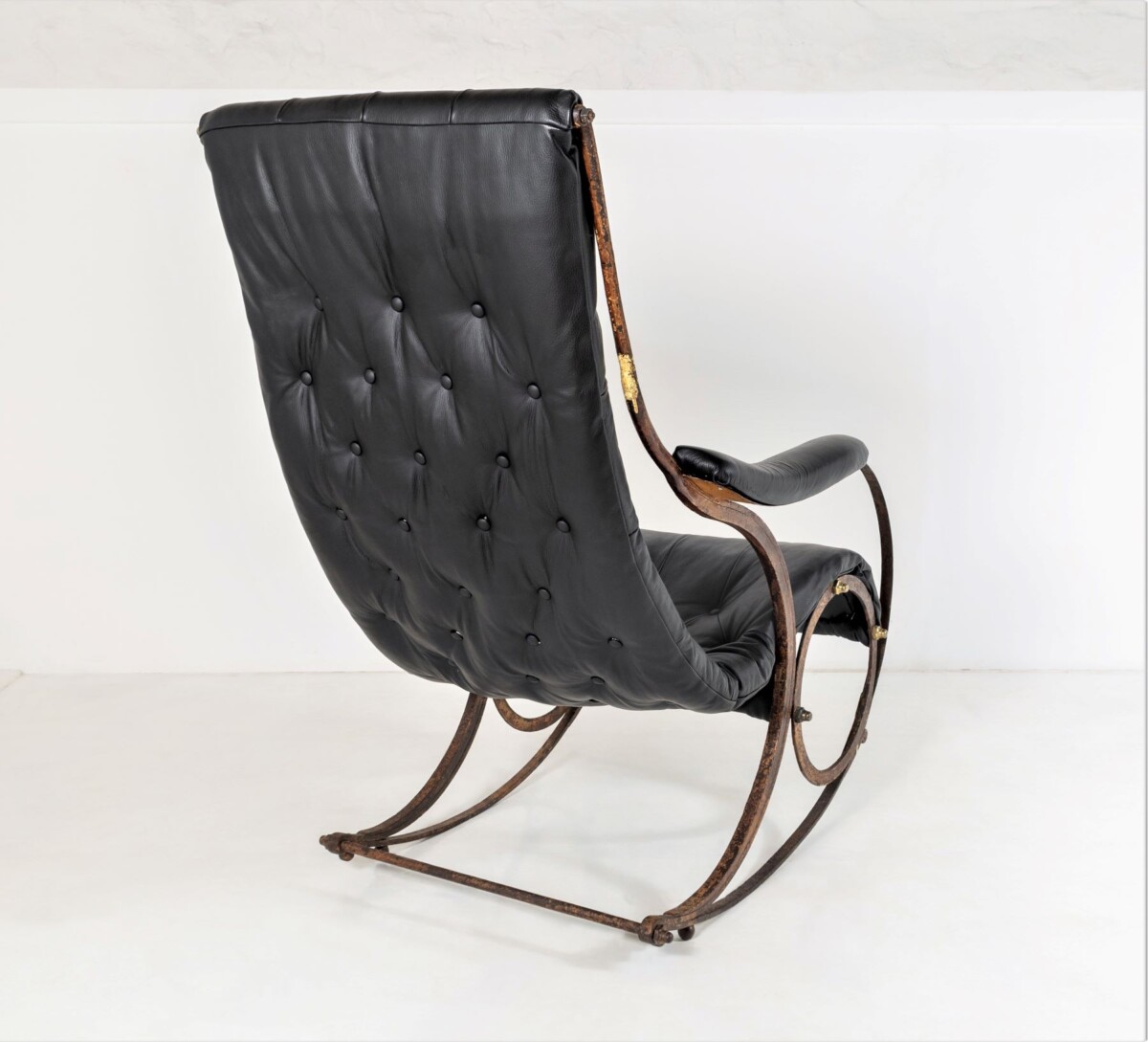 Historic 19th Century Antique Iron Frame Leather Sling Rocking Chair by R W Winfield of England - Image 7