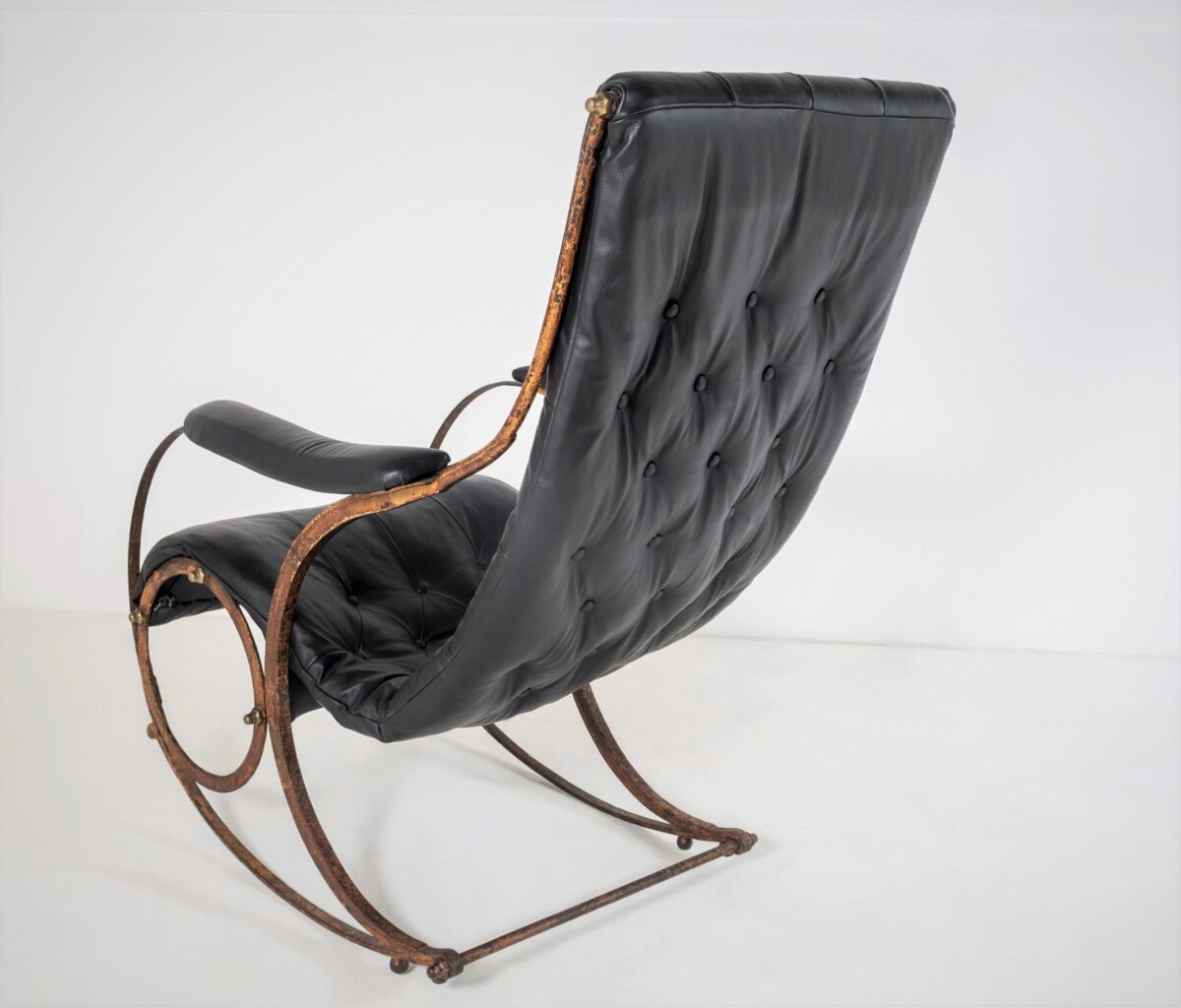 Historic 19th Century Antique Iron Frame Leather Sling Rocking Chair by R W Winfield of England - Image 4