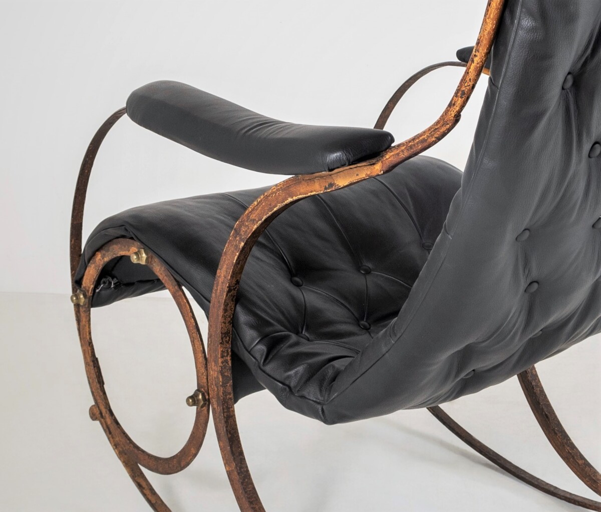 Historic 19th Century Antique Iron Frame Leather Sling Rocking Chair by R W Winfield of England - Image 2