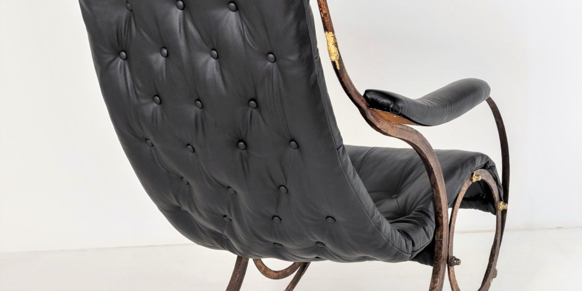 Historic 19th Century Antique Iron Frame Leather Sling Rocking Chair by R W Winfield of England - Image 19