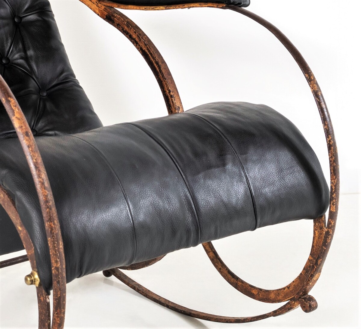 Historic 19th Century Antique Iron Frame Leather Sling Rocking Chair by R W Winfield of England - Image 15