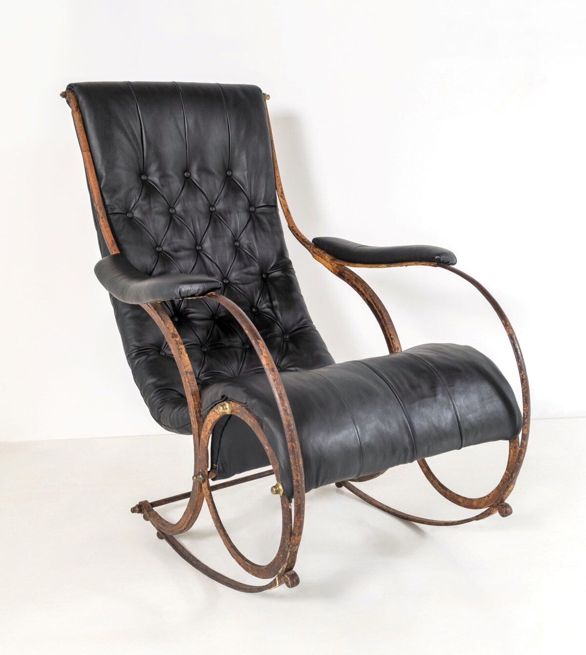 Historic 19th Century Antique Iron Frame Leather Sling Rocking Chair by R W Winfield of England