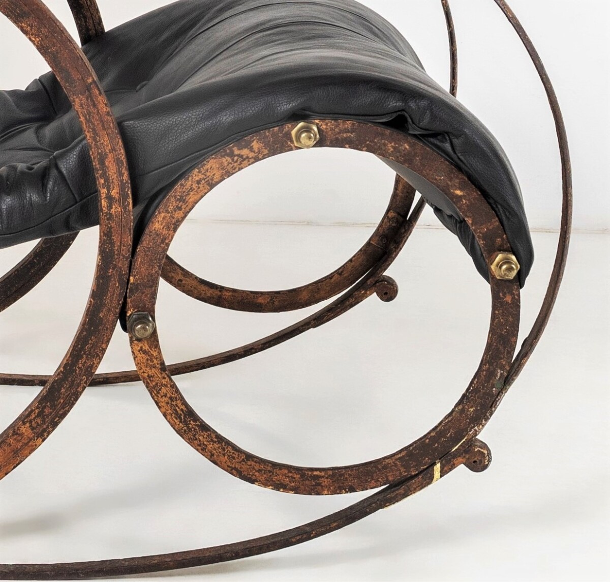 Historic 19th Century Antique Iron Frame Leather Sling Rocking Chair by R W Winfield of England - Image 12