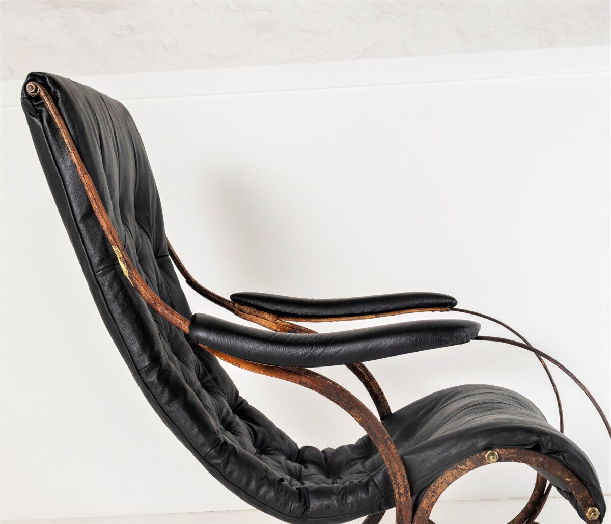 Historic 19th Century Antique Iron Frame Leather Sling Rocking Chair by R W Winfield of England - Image 9