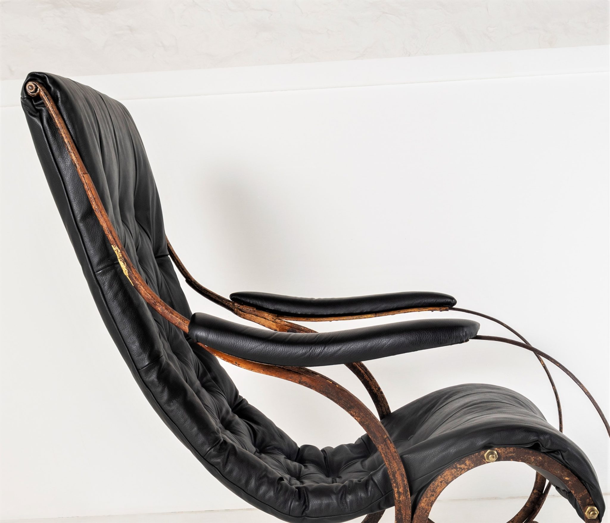 Historic 19th Century Antique Iron Frame Leather Sling Rocking Chair by ...