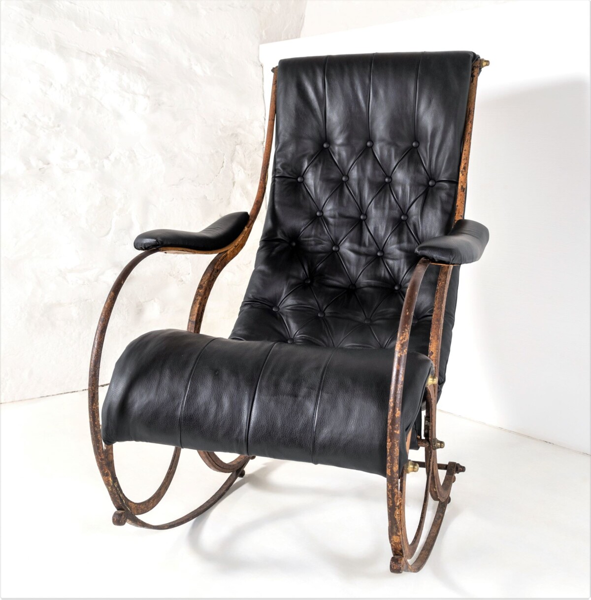 Historic 19th Century Antique Iron Frame Leather Sling Rocking Chair by R W Winfield of England - Image 8