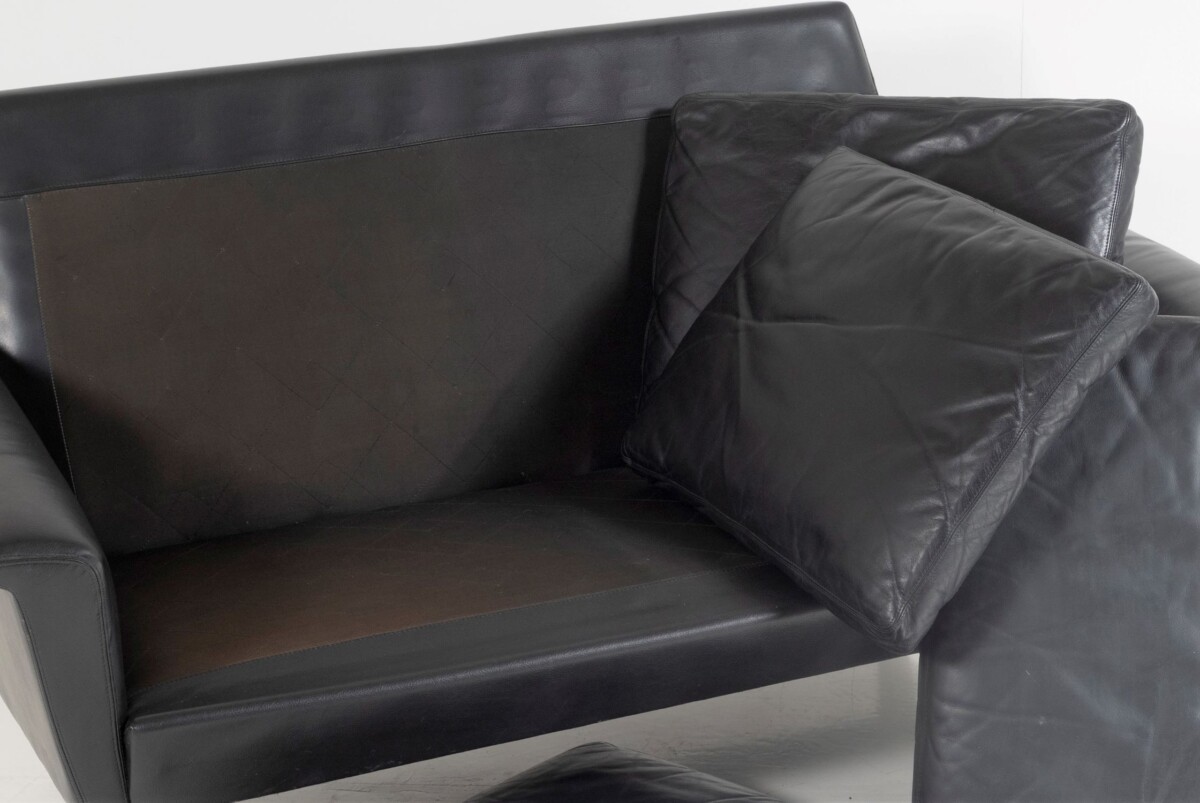1960s Mid Century Small Danish Two Seater Black Leather Sofa | 2 Person - Image 9