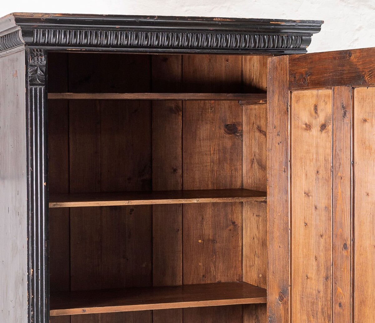 Original 19thC Gustavian Ebonised Black Painted Pine Tall Swedish Larder | Linen Cupboard - Image 8