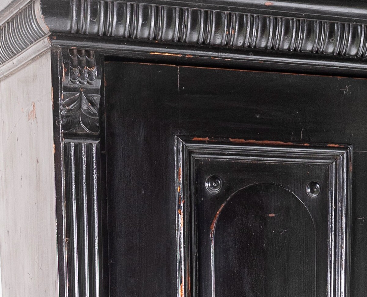Original 19thC Gustavian Ebonised Black Painted Pine Tall Swedish Larder | Linen Cupboard - Image 6
