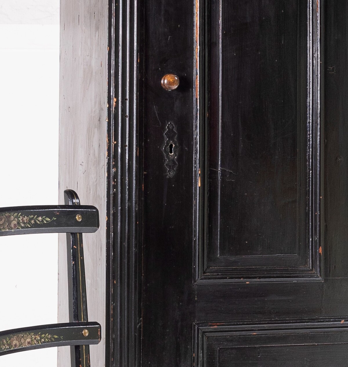Original 19thC Gustavian Ebonised Black Painted Pine Tall Swedish Larder | Linen Cupboard - Image 5