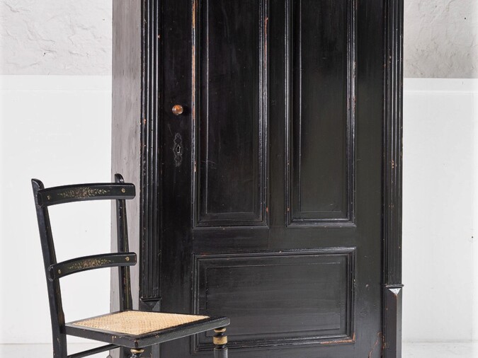 Original 19thC Gustavian Ebonised Black Painted Pine Tall Swedish Larder | Linen Cupboard