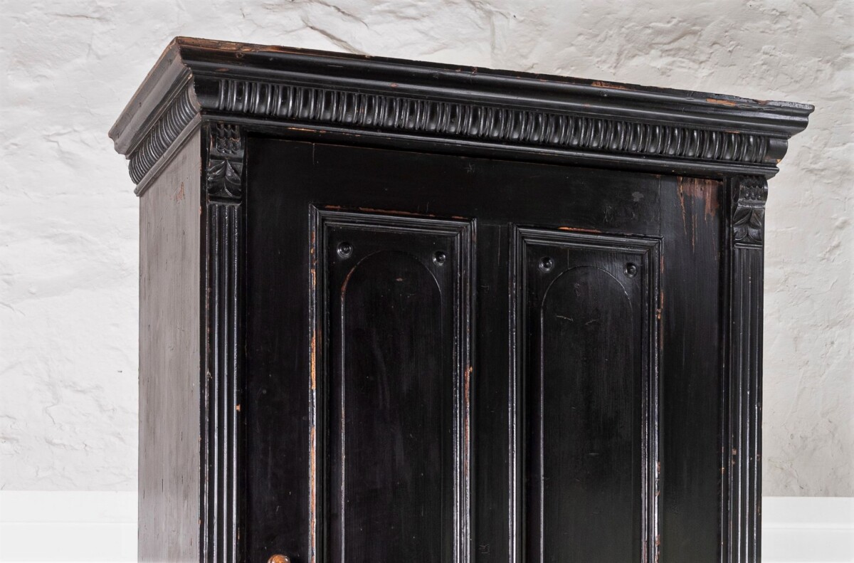 Original 19thC Gustavian Ebonised Black Painted Pine Tall Swedish Larder | Linen Cupboard - Image 11