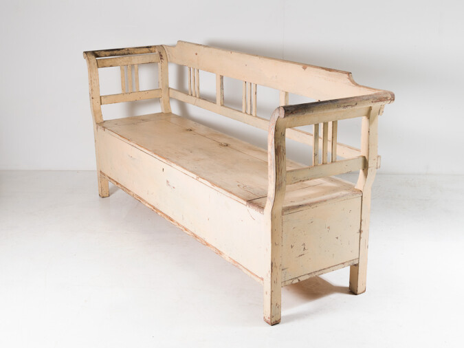 Original Painted Pine European Box Settle Farmhouse Bench with Seat Storage | 3 Person