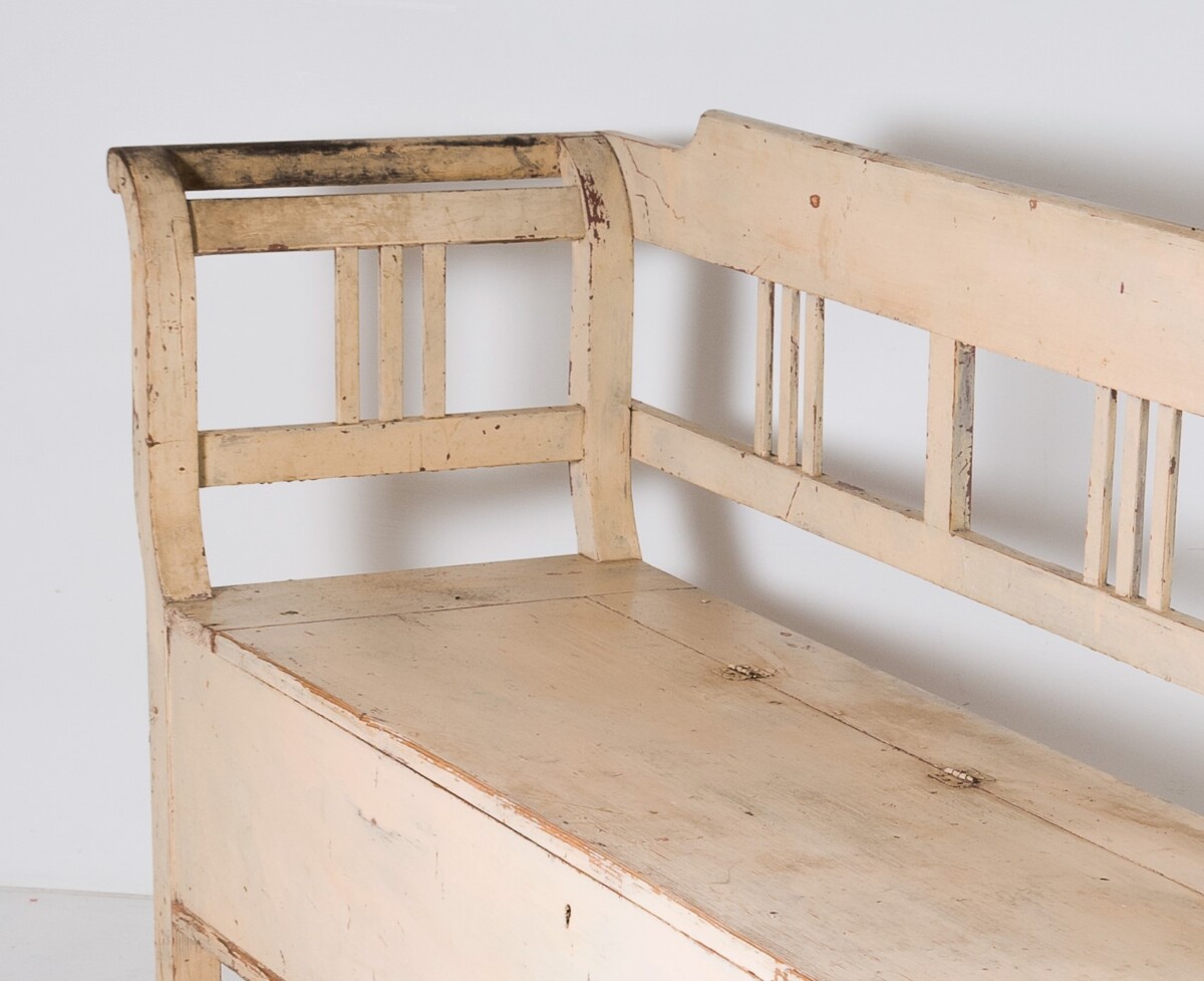 Original Painted Pine European Box Settle Farmhouse Bench with Seat Storage | 3 Person - Image 7